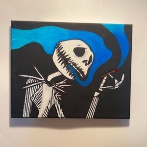 Jack the Skeleton sm0king blunt blue smoke 8x10 canvas